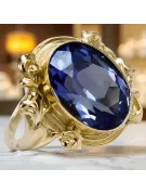 14k geltono aukso Sapyras Žiedas Vintažinis stilius vrc100y